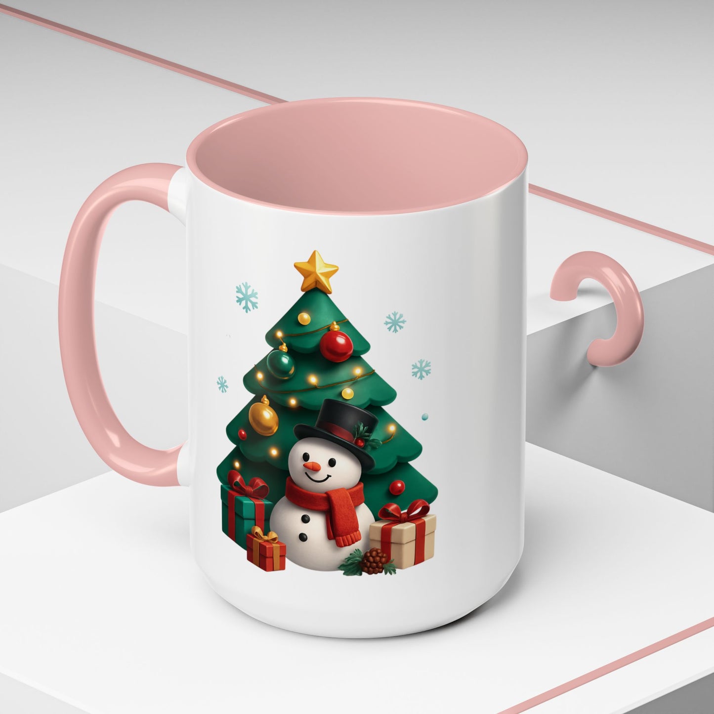 Christmas Tree & Snowman Accent Coffee Mug — Festive Holiday 11/15oz Ceramic