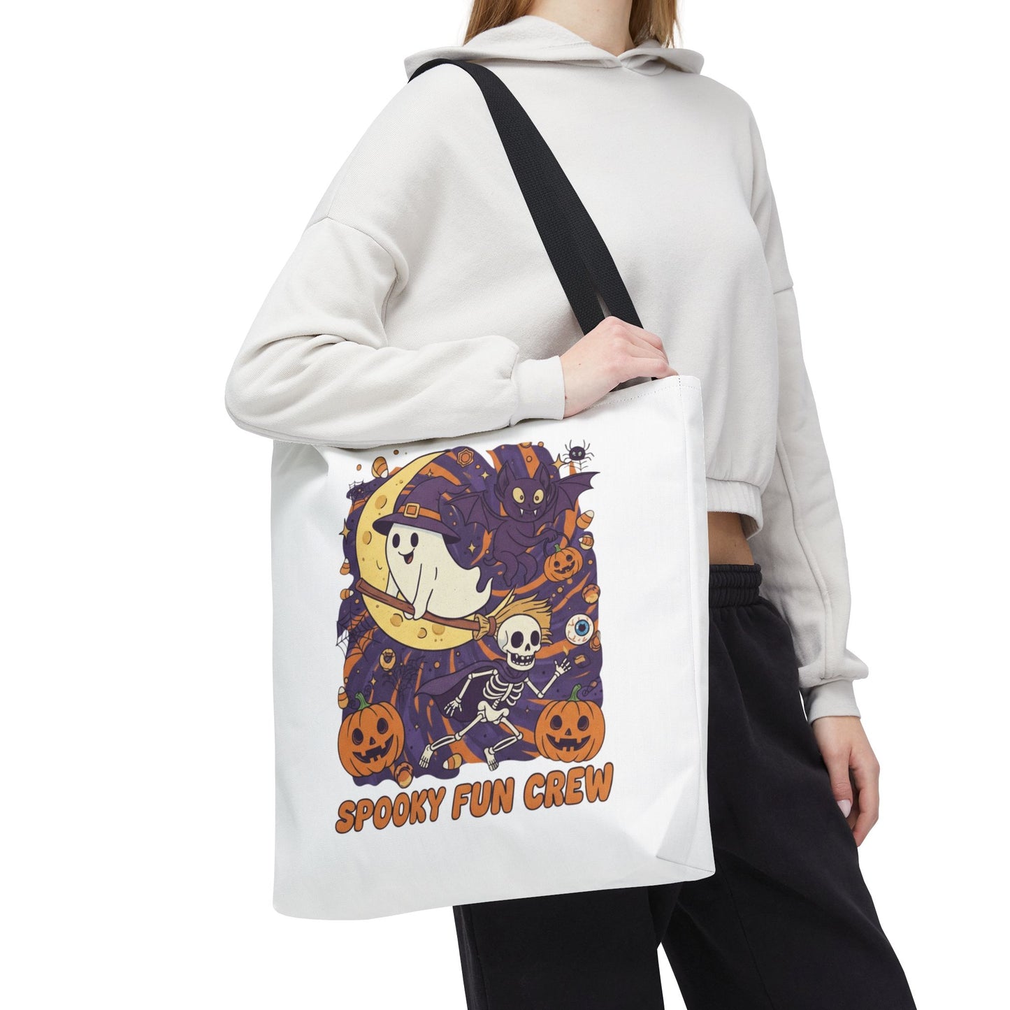Spooky Fun Crew Halloween Tote Bag, Trick or Treat Bag, Haunted House Accessory, Fall Gift, Party Favor