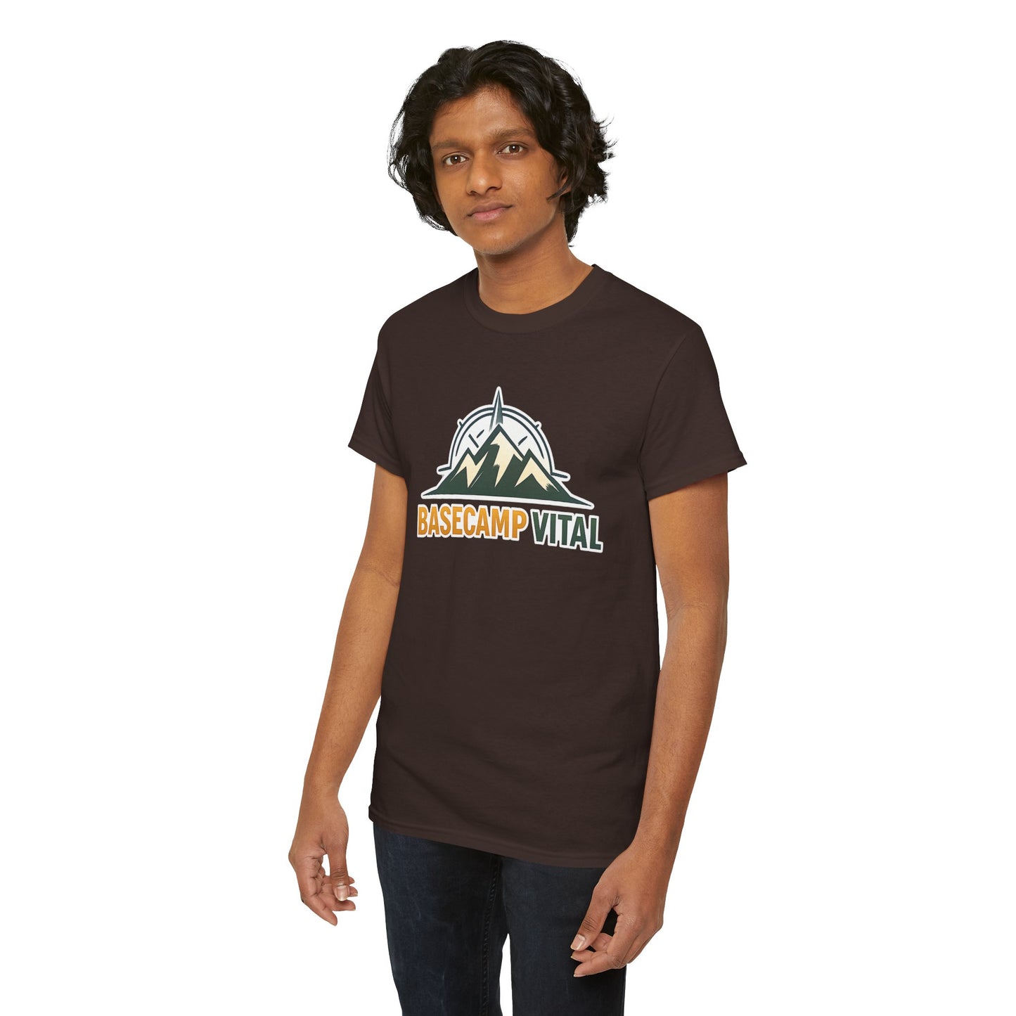 Base Camp Vital Mountain Compass Crewneck T-Shirt | Outdoor Hiking Graphic Tee | Midweight Cotton Trail Shirt (free shipping)