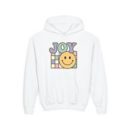 Girls Youth Hoodie – Retro 'JOY' Smiley Graphic Kids Sweatshirt