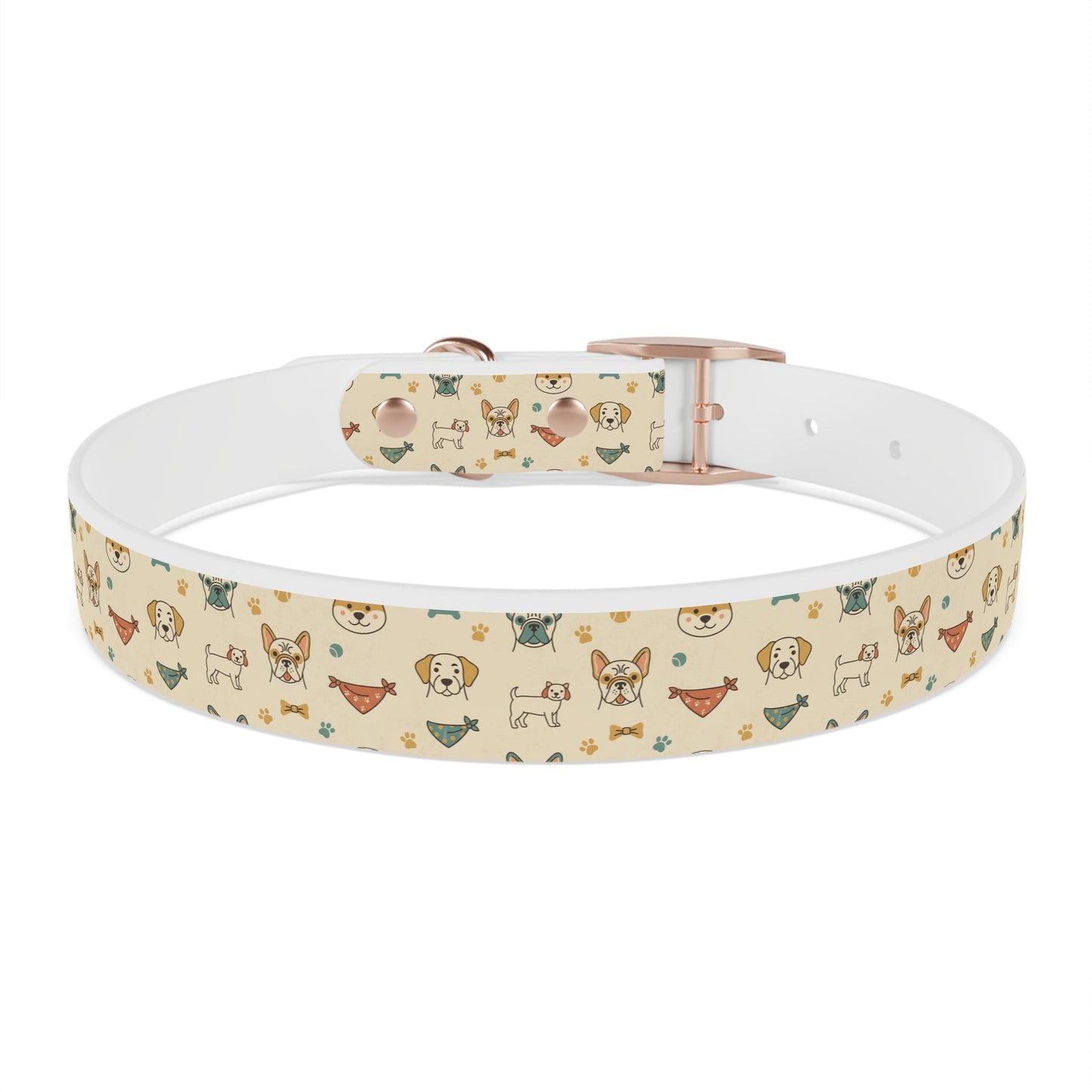 Cute Cartoon Dogs Dog Collar — Beige Puppy Pattern Adjustable Collar