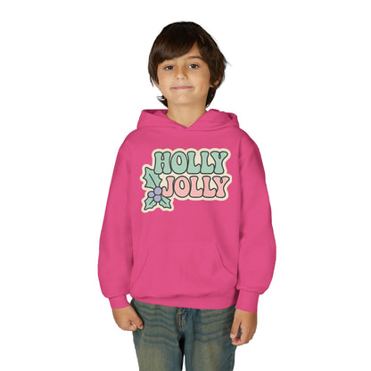 Girls Youth Hoodie — 'Holly Jolly' Pastel Christmas Holiday Sweatshirt
