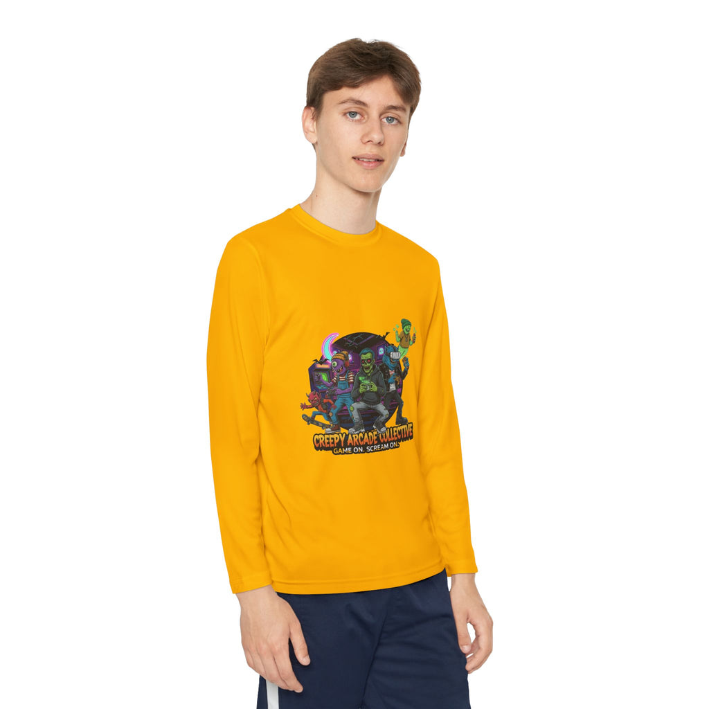 Creepy Arcade Collecting Youth Long Sleeve Tee, Kids Gamer Shirt, Halloween Costume, Teen Casual Wear, Fantasy T-Shirt