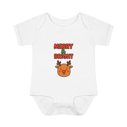 Merry & Bright Baby Bodysuit - Cute Reindeer Christmas Infant Onesie
