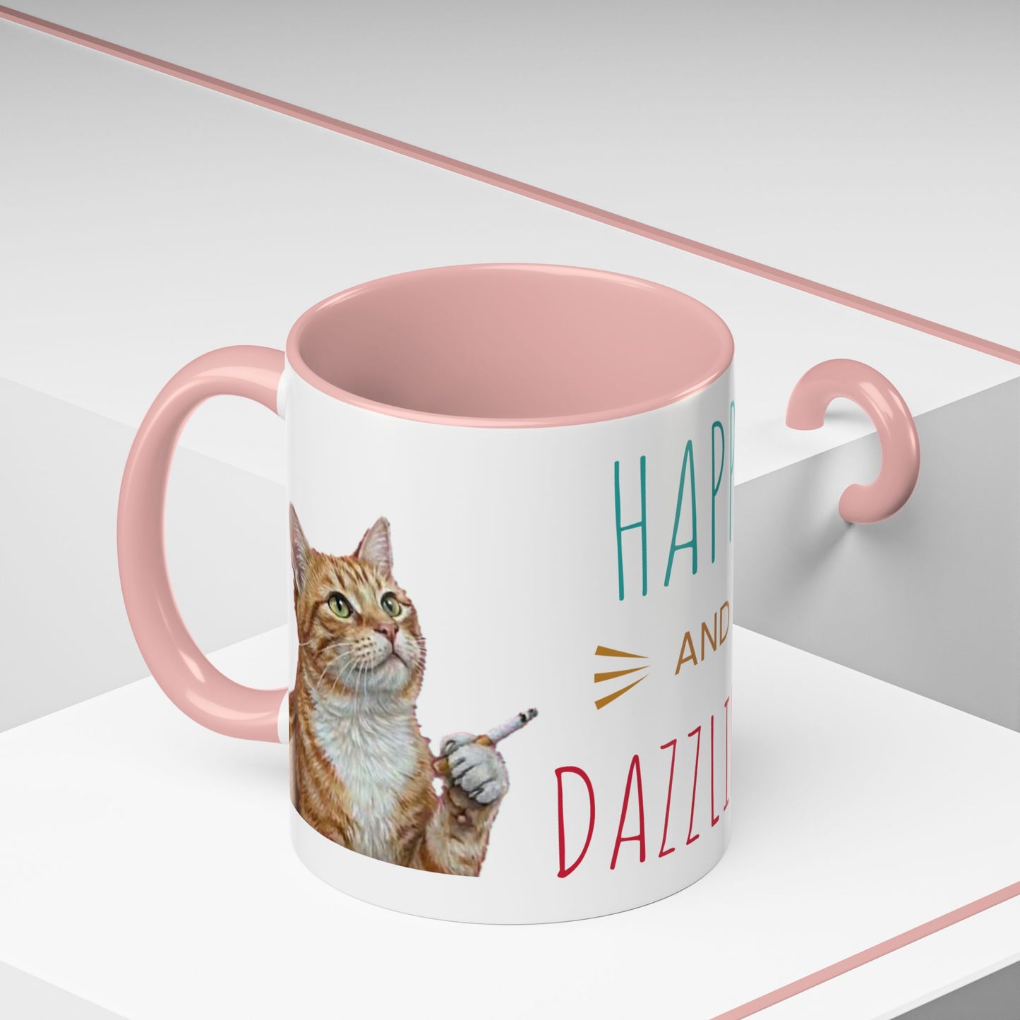 Happy and Dazzling Smoking Cat Coffee Mug — Cute Ginger Cat Accent Mug (11/15oz) (free shipping)
