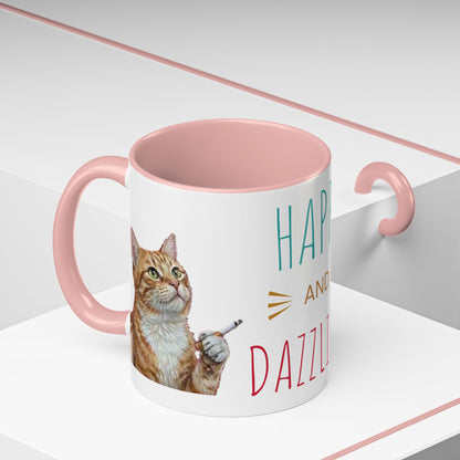 Happy and Dazzling Smoking Cat Coffee Mug — Cute Ginger Cat Accent Mug (11/15oz) (free shipping)