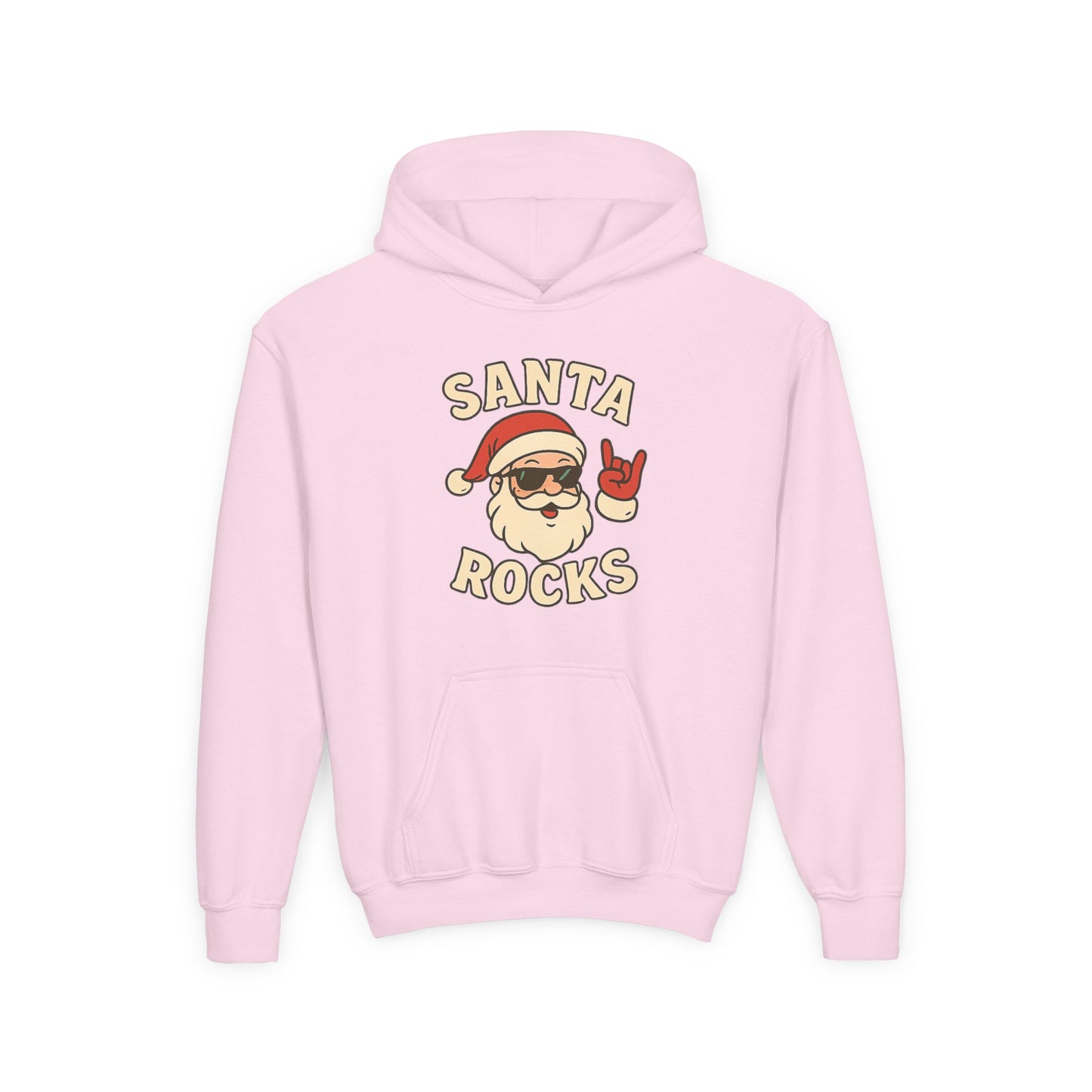 Youth Hoodie — "Santa Rocks" Cool Santa Christmas Sweatshirt