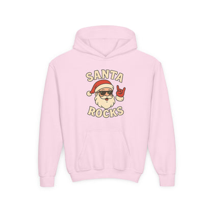 Youth Hoodie — "Santa Rocks" Cool Santa Christmas Sweatshirt