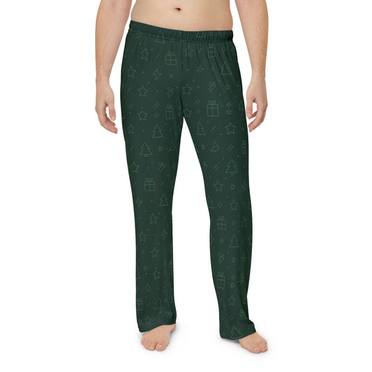 Men's Dark Green Holiday Pajama Pants — Minimal Christmas Icons All-Over Print