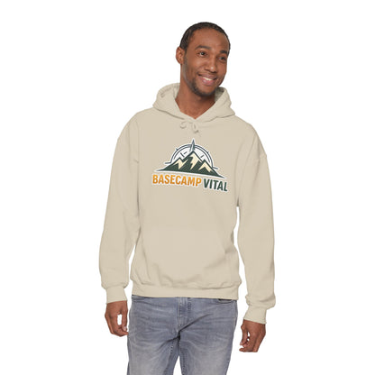 Base Camp Vital Outdoor Fleece Hoodie | Mountain Compass Graphic Pullover | 50/50 Midweight Trail Hoodie  Vital Hoodie  (free shipping)