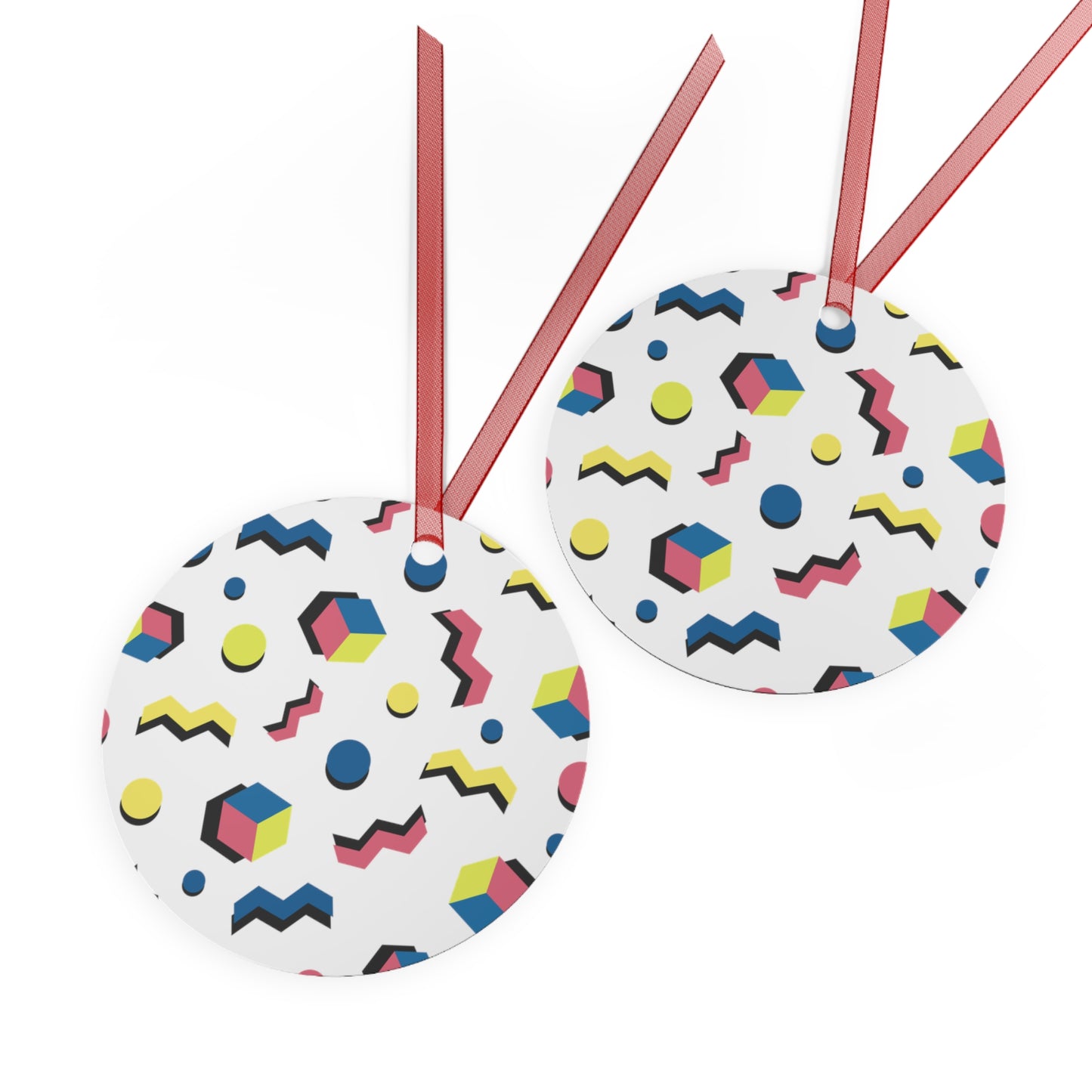 Memphis Geometric Metal Ornament — 80s Retro Bell Decoration