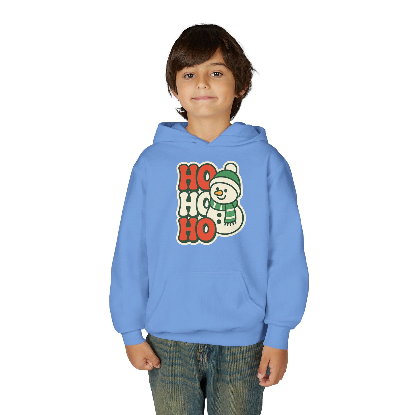 Youth kids Christmas Hoodie - 'HO HO HO' Snowman Holiday Sweatshirt