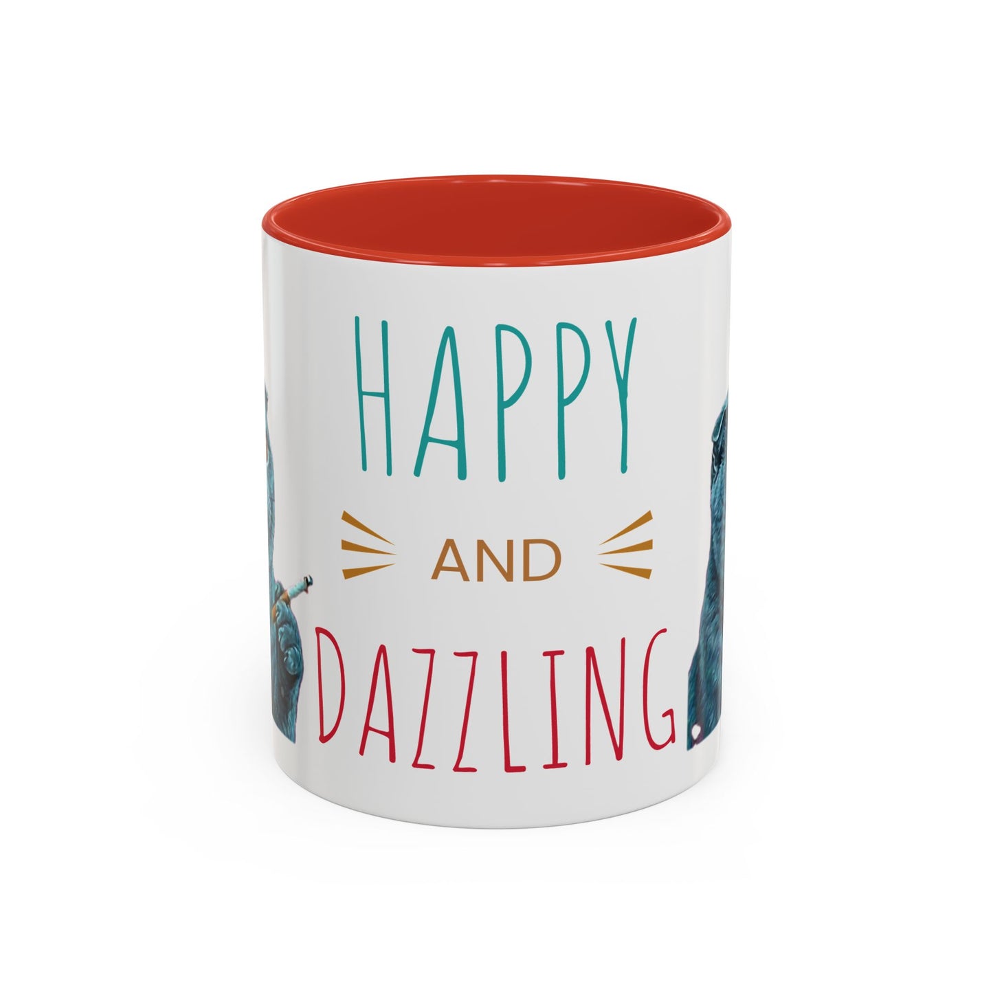 Happy and Dazzling Accent Coffee Mug — Cute Cat Art, Motivational Tea & Coffee Cup (free shipping)