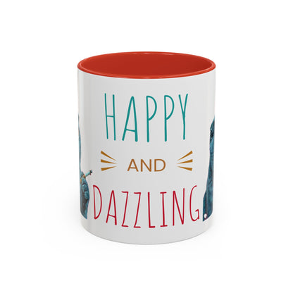 Happy and Dazzling Accent Coffee Mug — Cute Cat Art, Motivational Tea & Coffee Cup (free shipping)