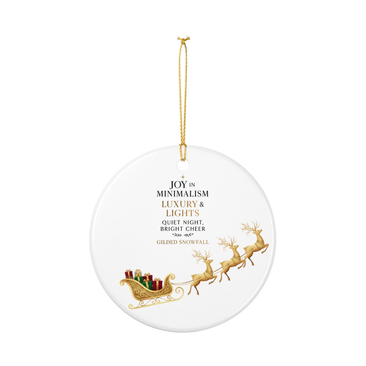 Gilded Sleigh Ceramic Ornament — "Joy in Minimalism: Luxury & Lights" Christmas Decoration