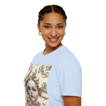 Vintage Doll Face Tee with Glitch Paint Splash