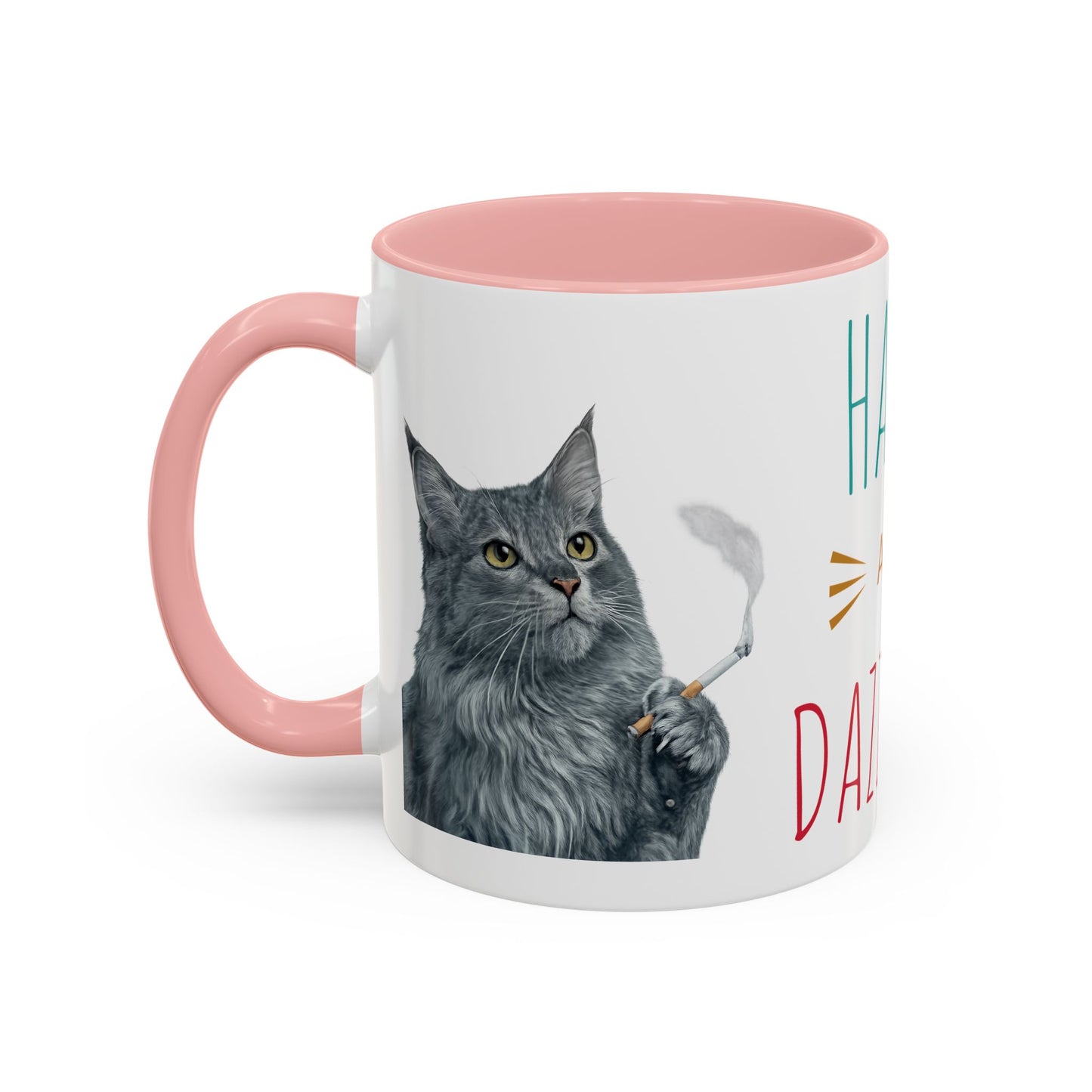 Happy and Dazzling smoking Cat Coffee Mug — Cute Cat smoking a cigarette Illustration Accent Mug (11/15 oz) (free shipping)