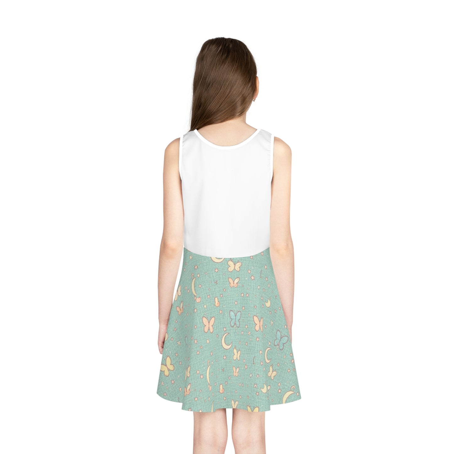 Girls' Moon & Butterfly Sundress — Aqua Patterned Sleeveless Dress