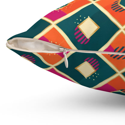 Retro Geometric Ikat Diamond Pillow — Colorful Retro Pattern Accent Cushion (free shipping)