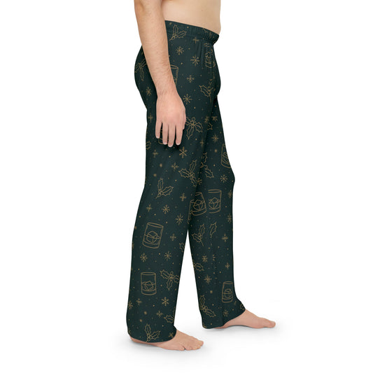 Men's whiskey Christmas Pajama Pants — Dark Green Whiskey & Botanicals Lounge Pants (All-Over Print)