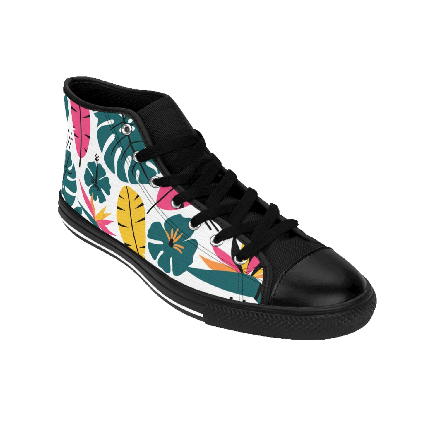Men's Tropical Leaf High-Top Sneakers — Colorful Floral Men’s Classic Sneakers (free shipping)