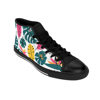 Men's Tropical Leaf High-Top Sneakers — Colorful Floral Men’s Classic Sneakers (free shipping)