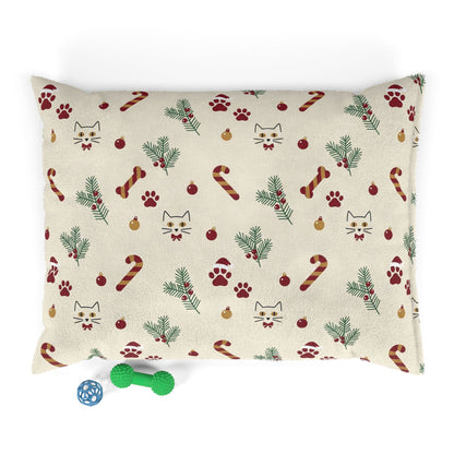 Holiday cat face cat Paw-Print Pet Bed — Festive Candy Cane & Pine Pattern for Cats & Dogs