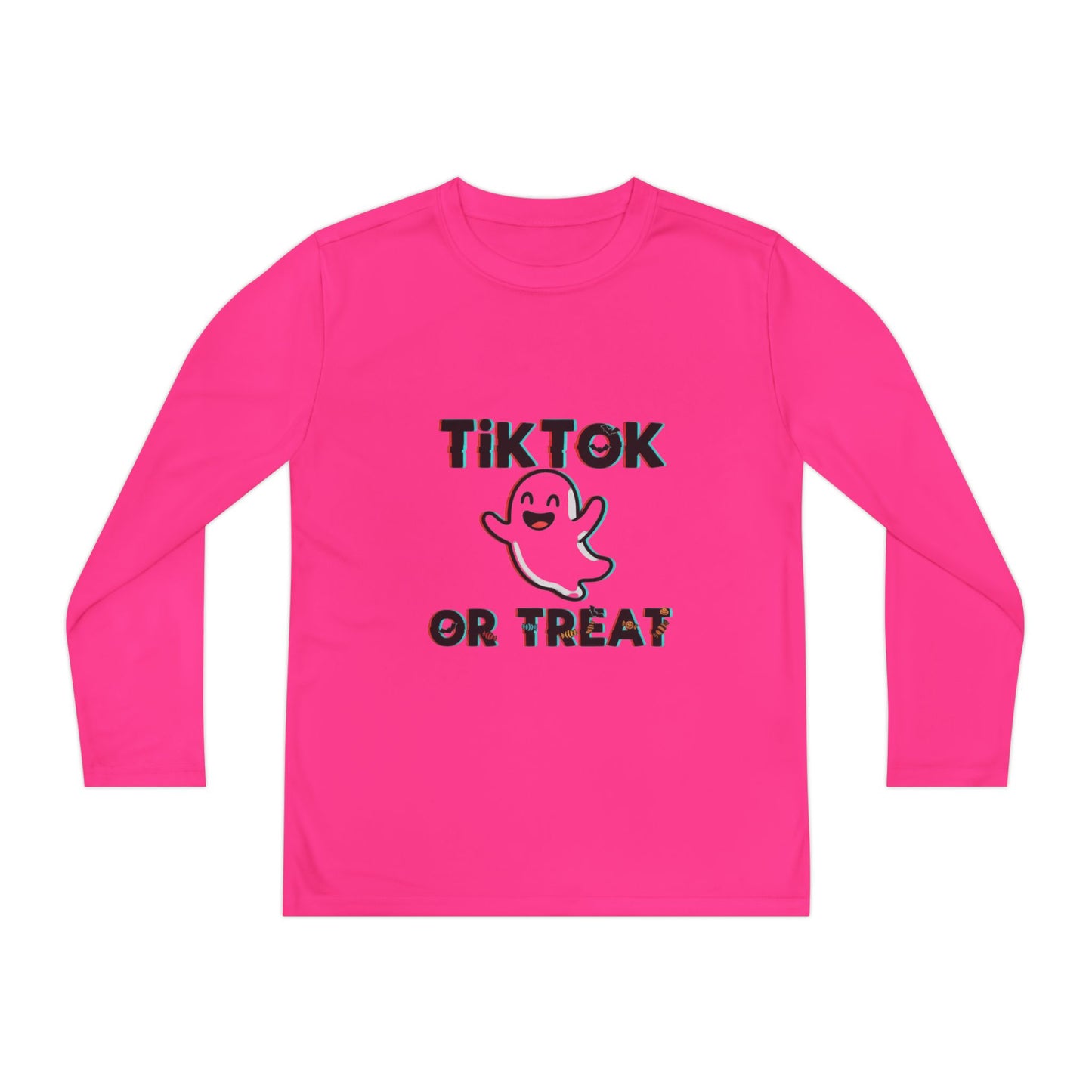 TikTok Halloween Long Sleeve Tee, Youth Costume Shirt, Spooky Apparel, Trick or Treat Top, Youth Ghost Halloween Shirt