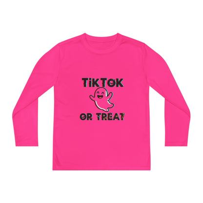 TikTok Halloween Long Sleeve Tee, Youth Costume Shirt, Spooky Apparel, Trick or Treat Top, Youth Ghost Halloween Shirt