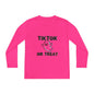 TikTok Halloween Long Sleeve Tee, Youth Costume Shirt, Spooky Apparel, Trick or Treat Top, Youth Ghost Halloween Shirt