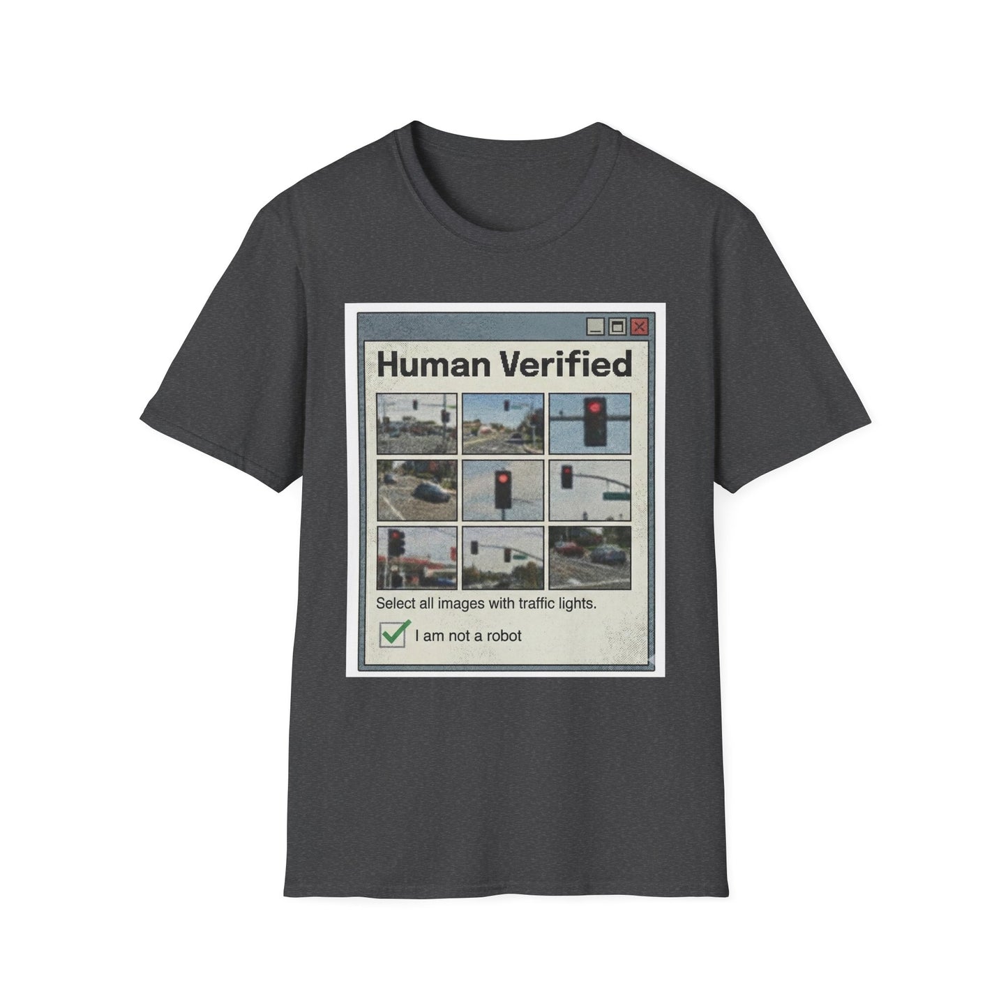 Human Verified T-Shirt – CAPTCHA Traffic Light Graphic Shirt