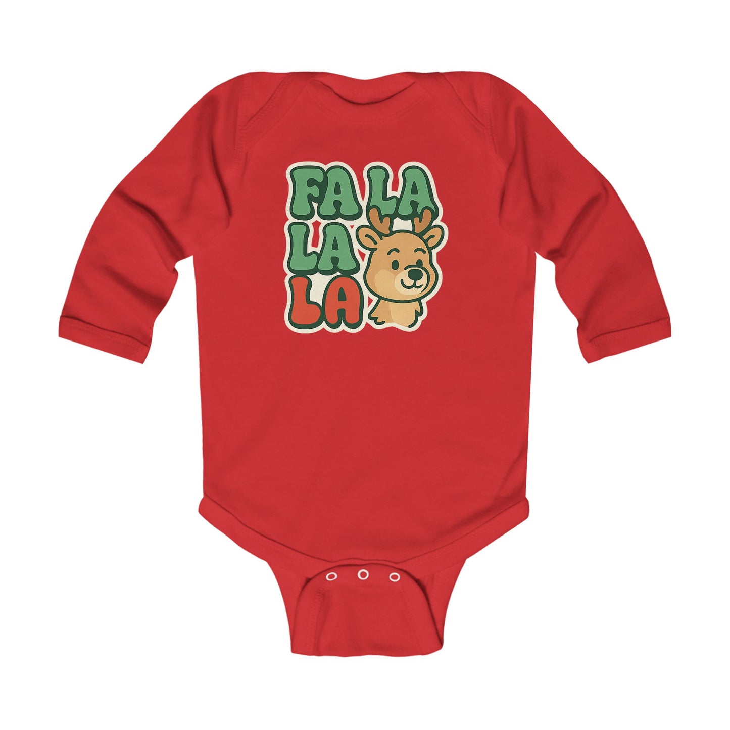 Infant Bodysuit - 'Fa La La' Cute Reindeer Christmas Baby Long Sleeve Onesie