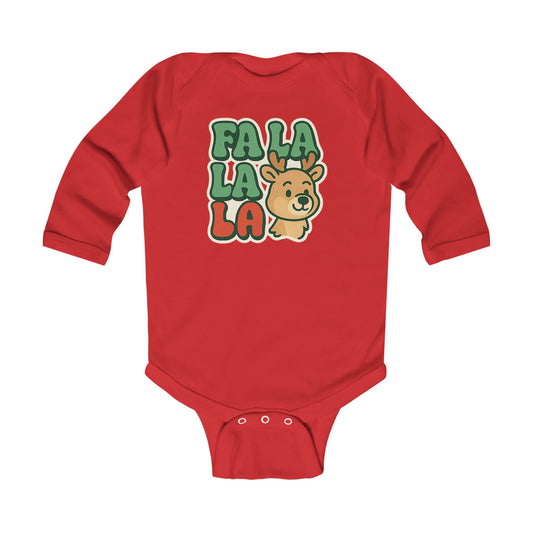 Infant Bodysuit - 'Fa La La' Cute Reindeer Christmas Baby Long Sleeve Onesie