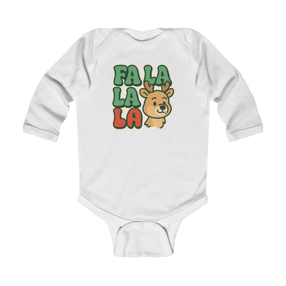 Infant Bodysuit - 'Fa La La' Cute Reindeer Christmas Baby Long Sleeve Onesie
