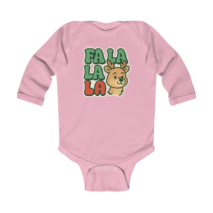 Infant Bodysuit - 'Fa La La' Cute Reindeer Christmas Baby Long Sleeve Onesie