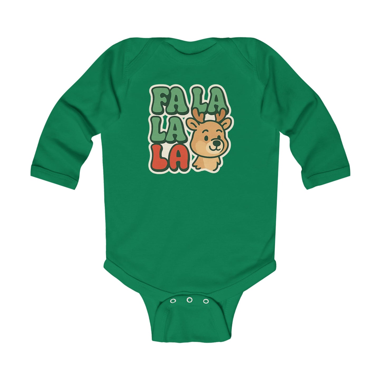 Infant Bodysuit - 'Fa La La' Cute Reindeer Christmas Baby Long Sleeve Onesie