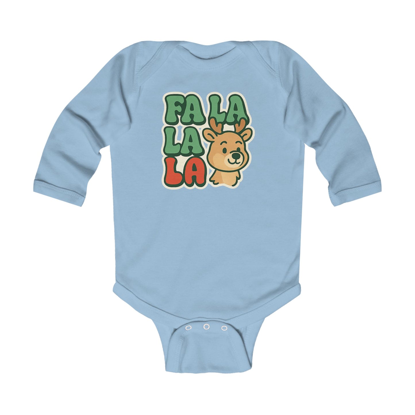 Infant Bodysuit - 'Fa La La' Cute Reindeer Christmas Baby Long Sleeve Onesie