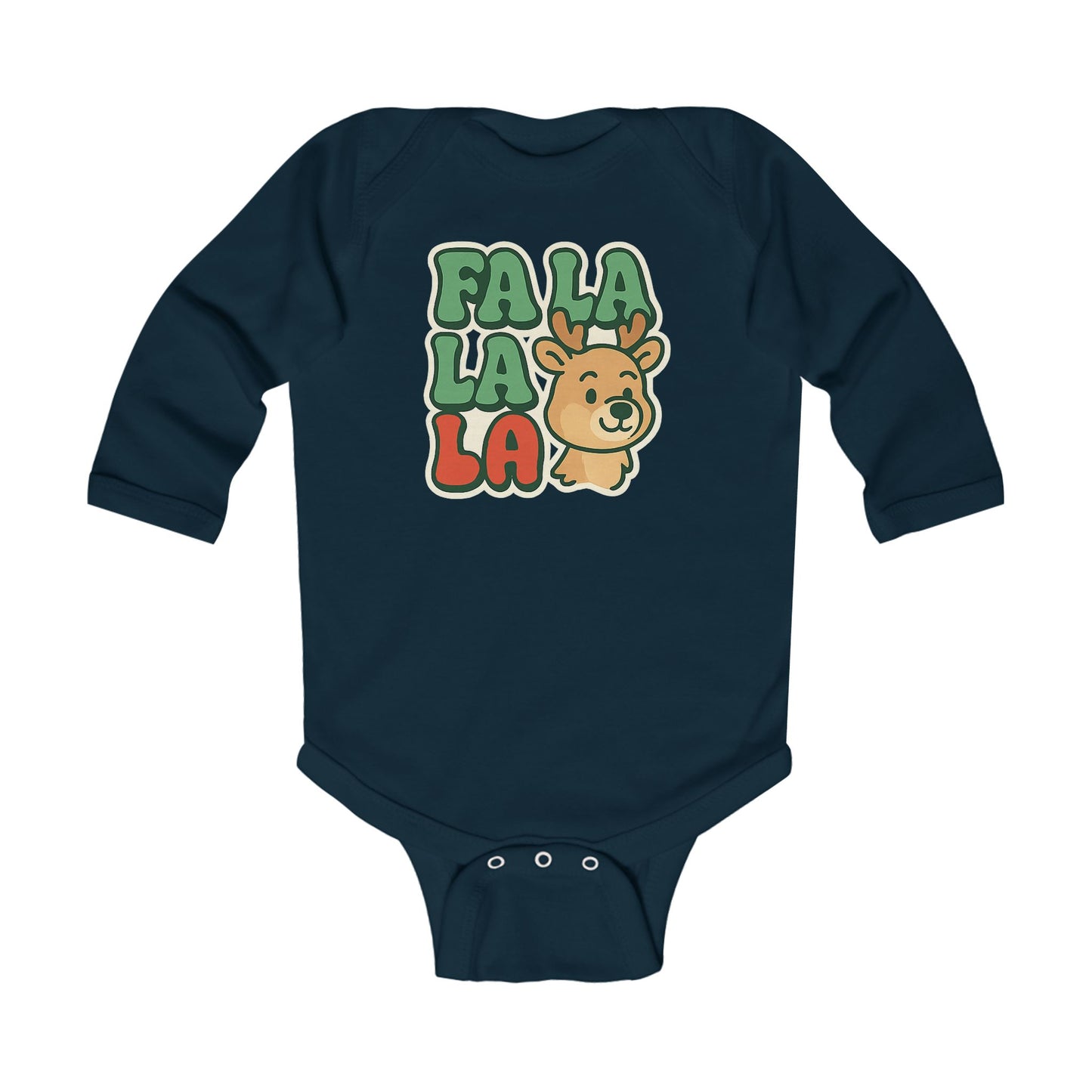 Infant Bodysuit - 'Fa La La' Cute Reindeer Christmas Baby Long Sleeve Onesie