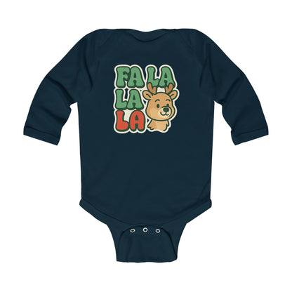 Infant Bodysuit - 'Fa La La' Cute Reindeer Christmas Baby Long Sleeve Onesie