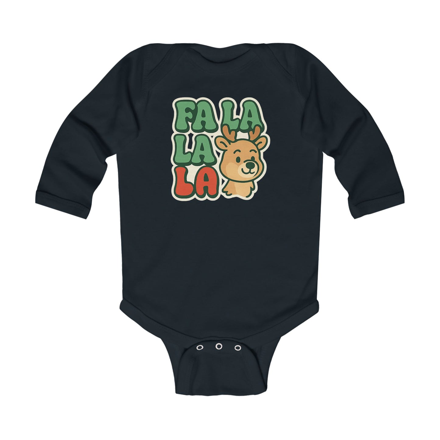 Infant Bodysuit - 'Fa La La' Cute Reindeer Christmas Baby Long Sleeve Onesie