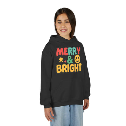 Youth Hoodie — 'Merry & Bright' Colorful Holiday Kids Sweatshirt
