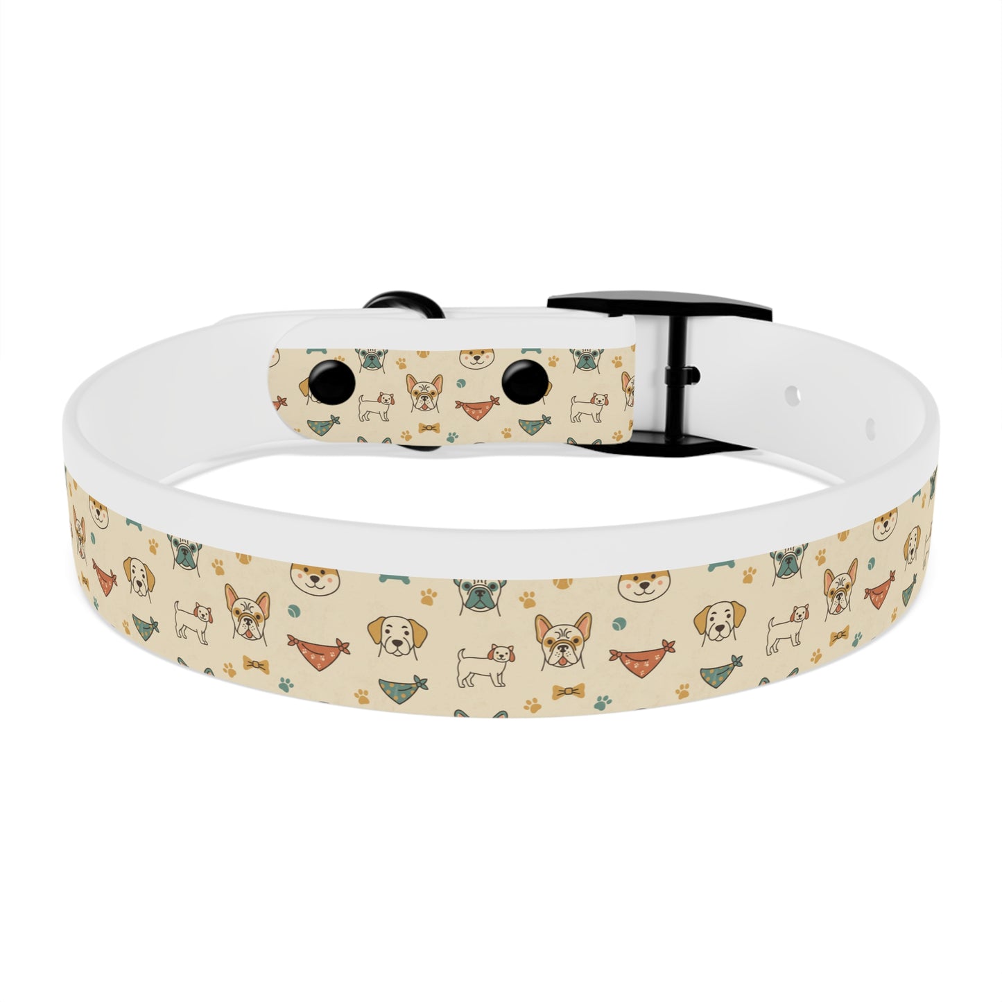 Cute Cartoon Dogs Dog Collar — Beige Puppy Pattern Adjustable Collar