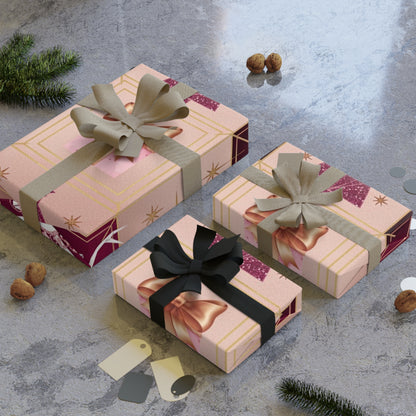 Elegant Holiday Gift Wrapping Paper Roll - Christmas Design with Reindeer and Golden Accents