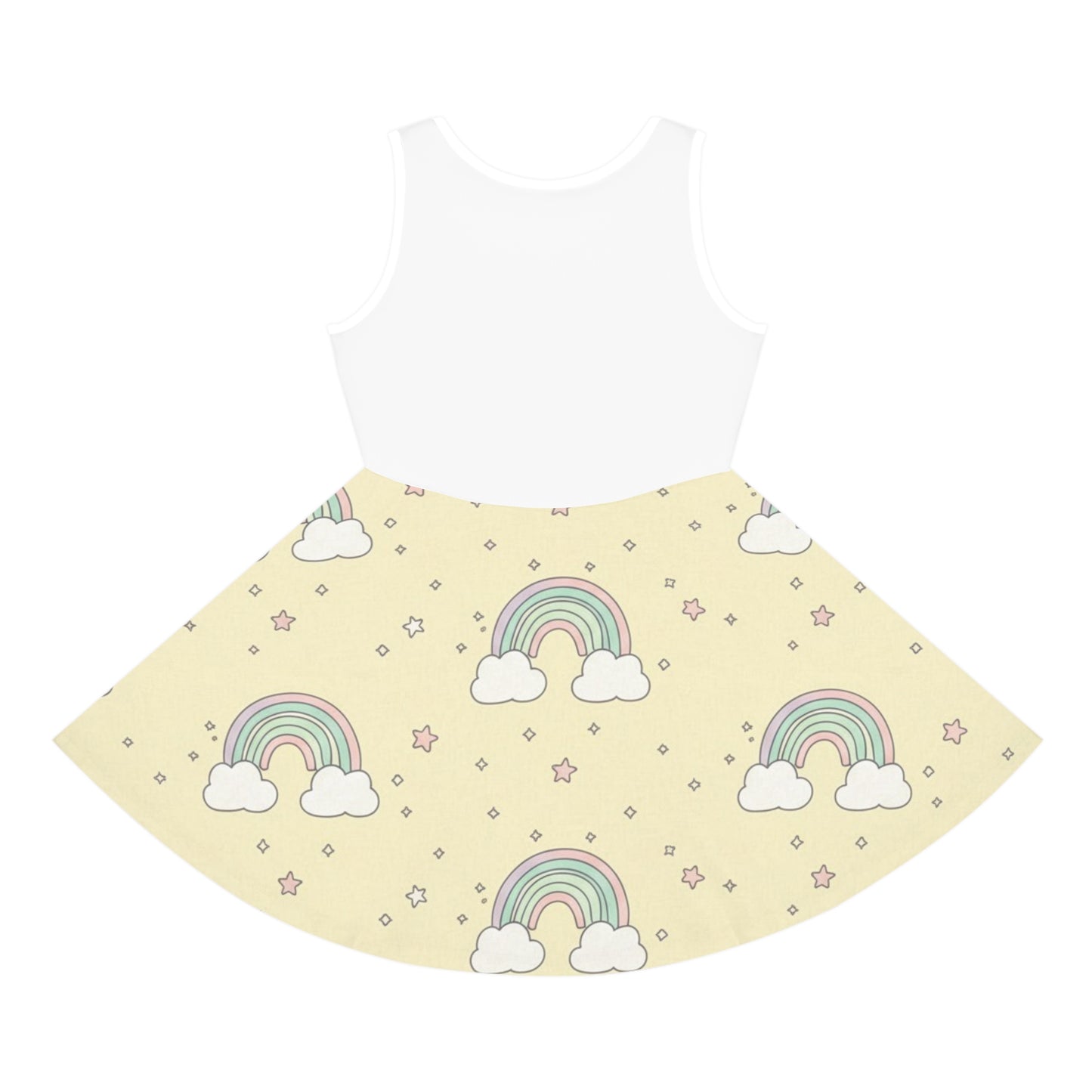 Girls Rainbow Sundress – Pastel Clouds & Stars Sleeveless Dress