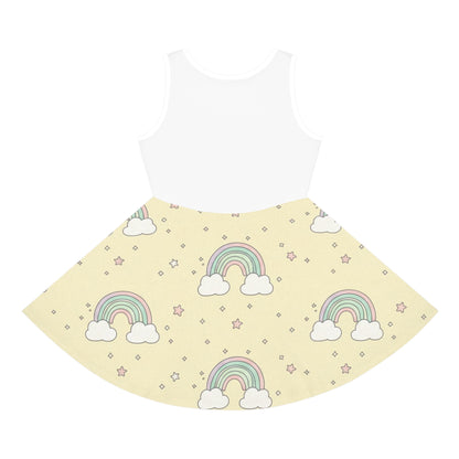 Girls Rainbow Sundress – Pastel Clouds & Stars Sleeveless Dress