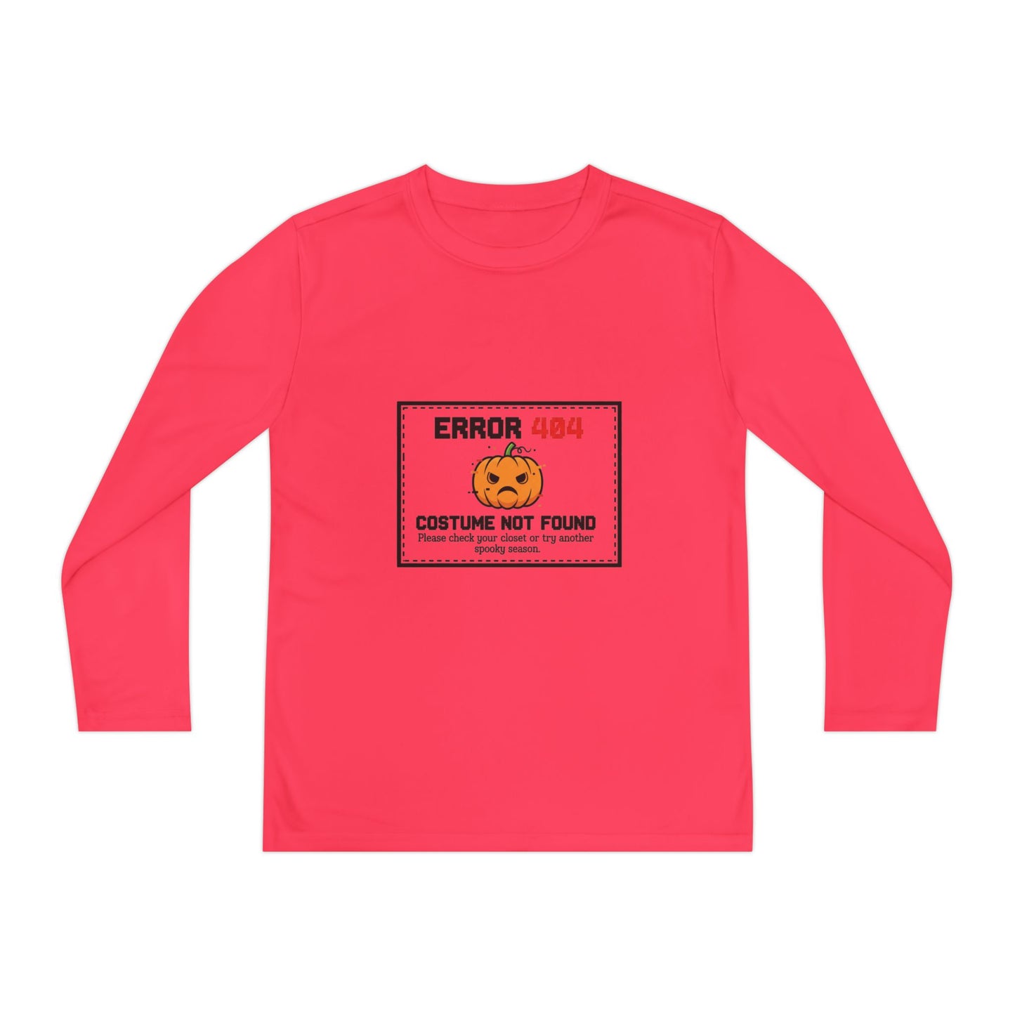 Youth Long Sleeve Halloween Tee, Kids Costume Shirt, Spooky Error 404 Top, Funny Trick-or-Treat Apparel, Halloween Party Outfit