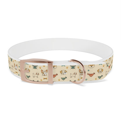 Cute Cartoon Dogs Dog Collar — Beige Puppy Pattern Adjustable Collar