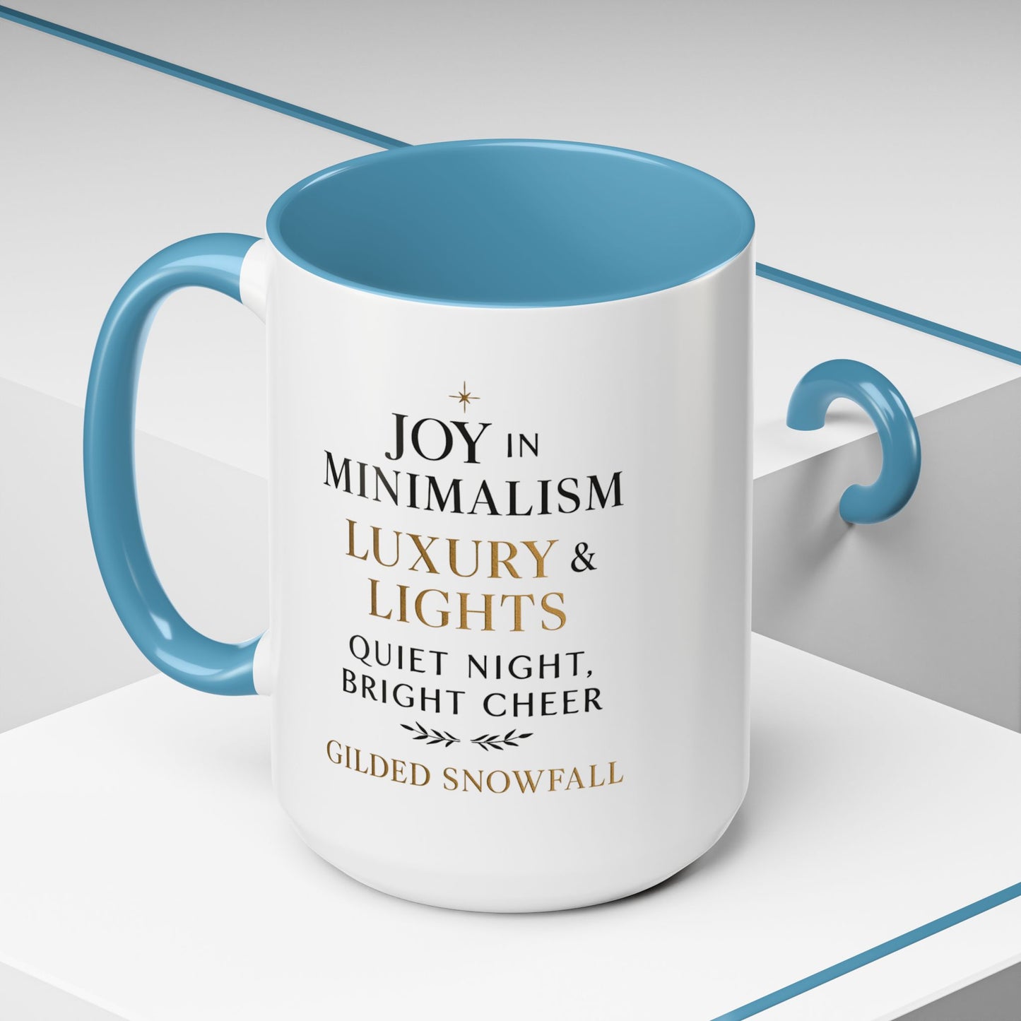 Joy in Minimalism Luxury & Lights Coffee Mug — Holiday Gilded Snowfall Design (11/15oz)