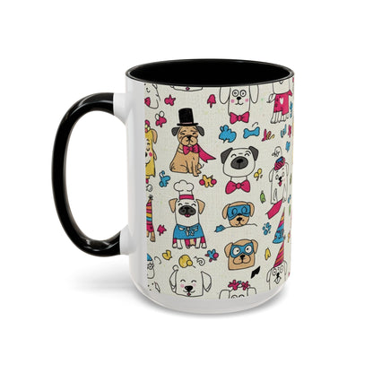 Cute Party Dogs Accent Coffee Mug (11/15oz) — Colorful Puppy Pattern Gift Mug