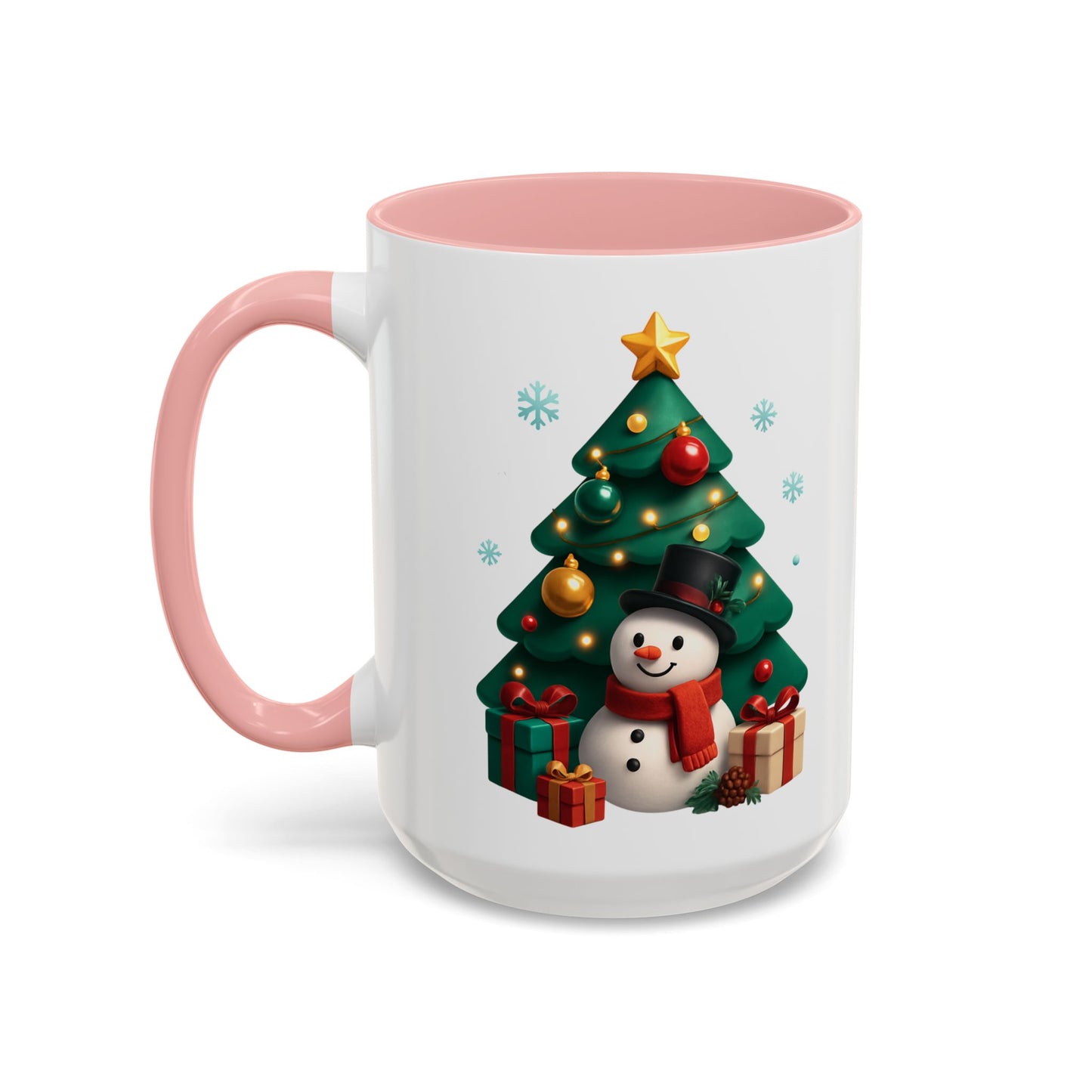 Christmas Tree & Snowman Accent Coffee Mug — Festive Holiday 11/15oz Ceramic